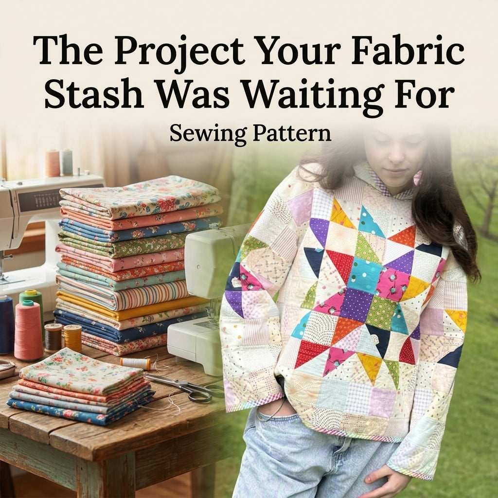 Quilted Hoodie Sewing Pattern — Pullover Patchwork Hoodie with Star Block, Sizes XS–3XL, A0 and A4 PDF