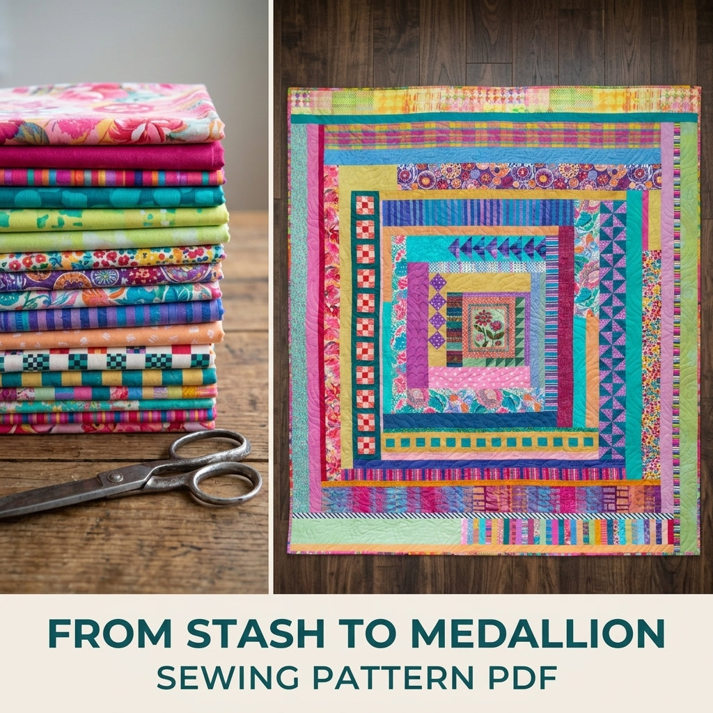 Garden Medallion Strip Quilt Pattern PDF – Improv Medallion Quilt with Pieced Rounds