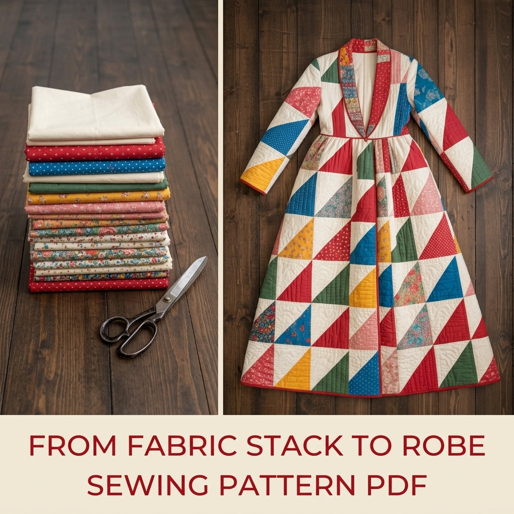 Patchwork Quilted Robe Coat Sewing Pattern PDF – Floor-Length Half-Square Triangle Quilt Coat