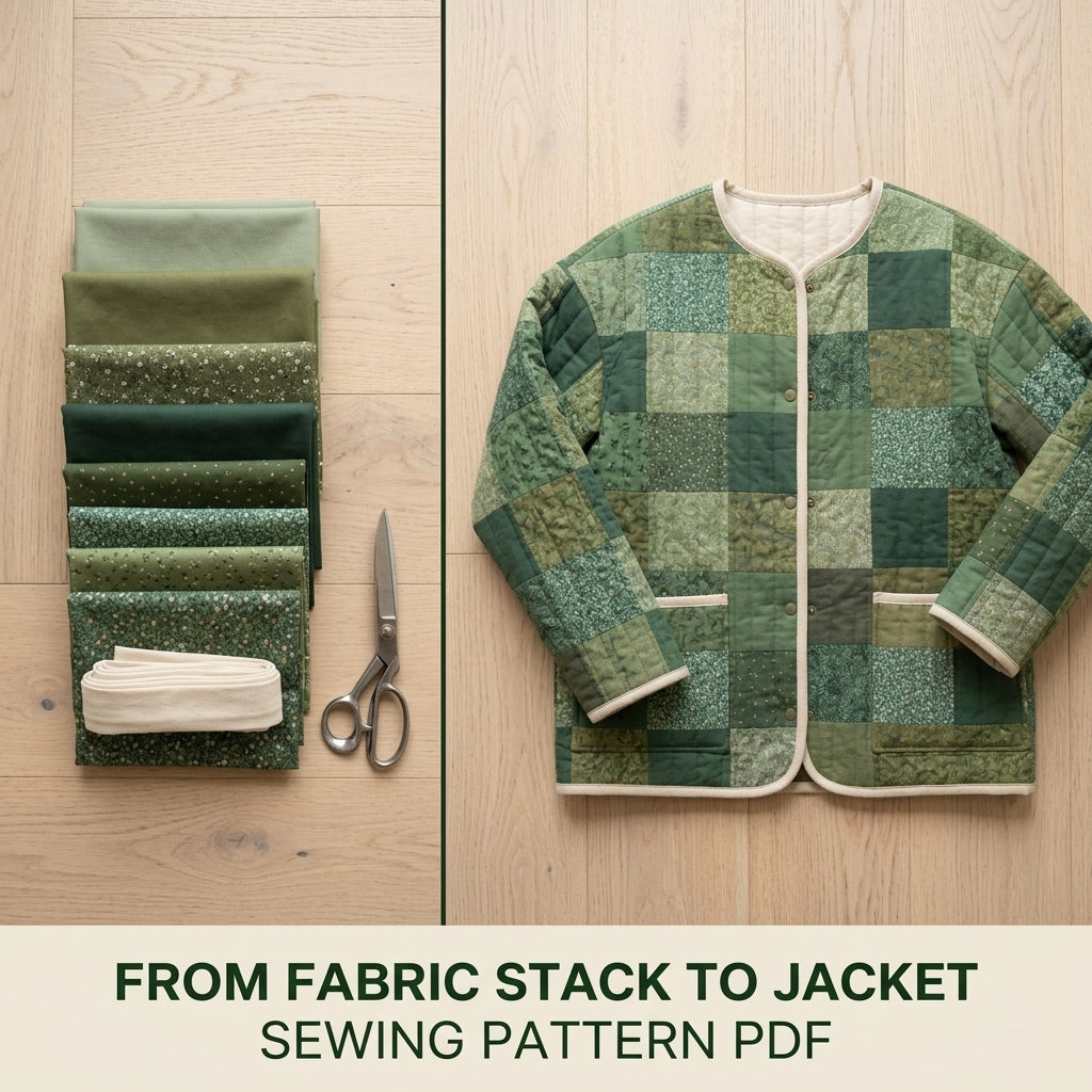 Collarless Quilted Coat Sewing Pattern PDF – Easy Patchwork Jacket