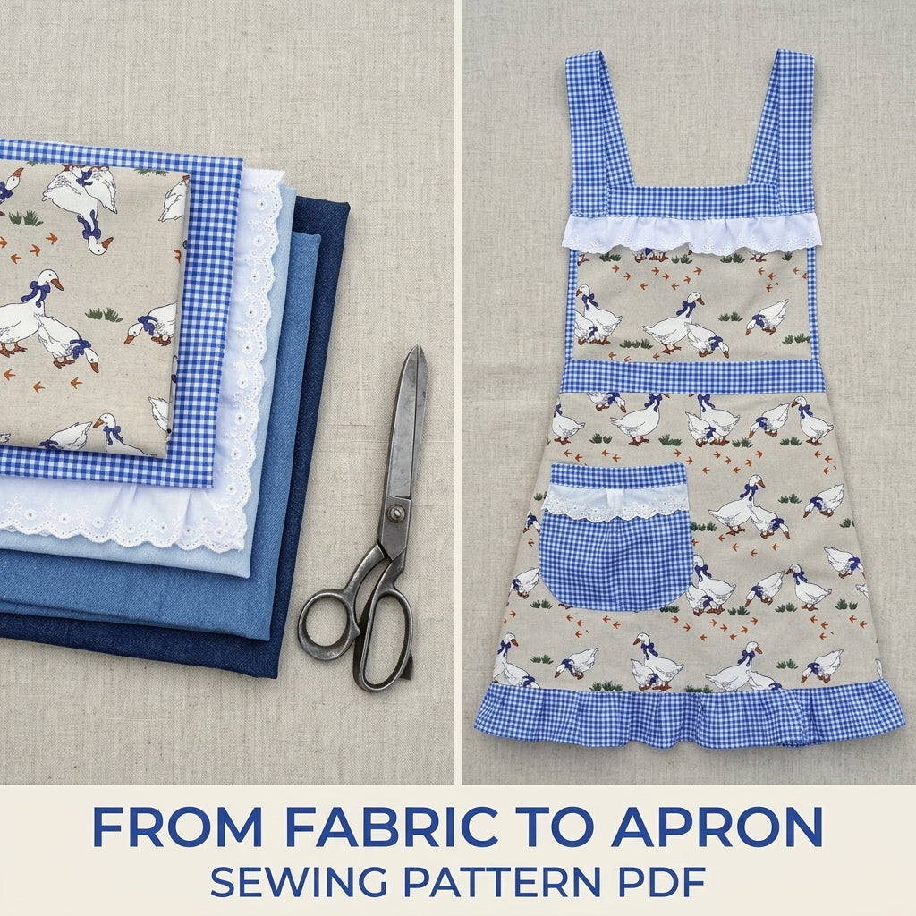 Gingham Goose Apron Sewing Pattern PDF – Farmhouse Ruffle Apron