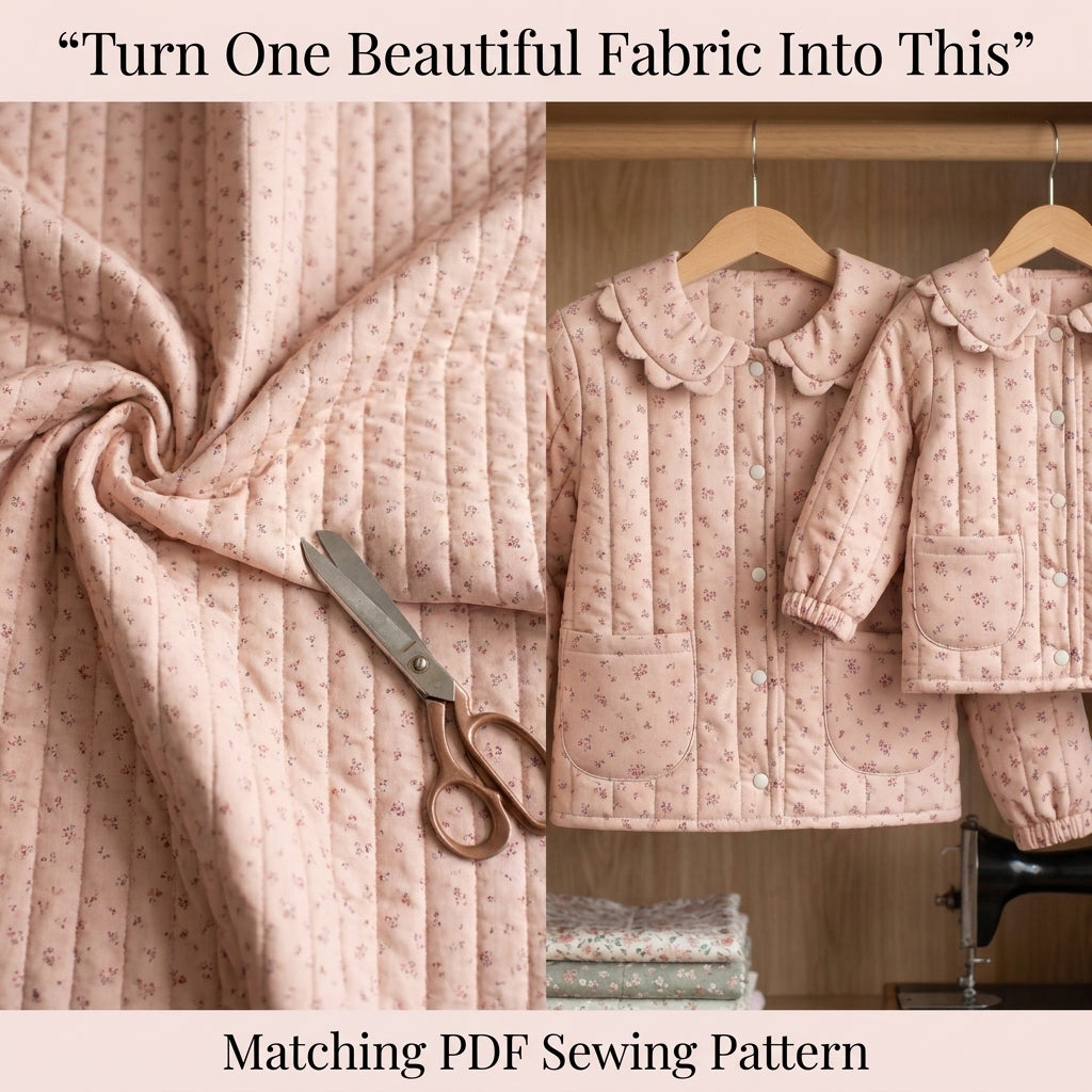 Matching Mom and Child Quilted Jacket Sewing Pattern – Scalloped Collar