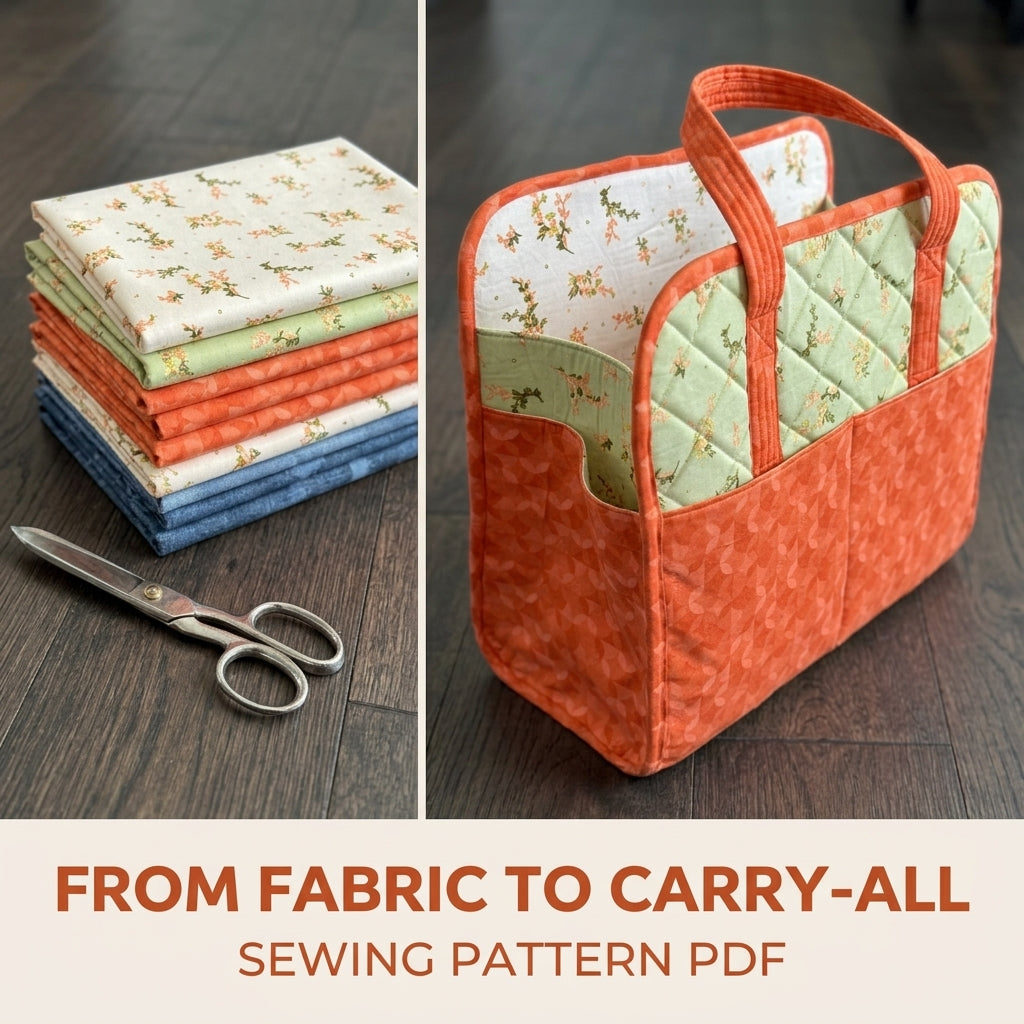 Quilted Craft Carry-All Sewing Pattern PDF – Large Project Tote with Pockets