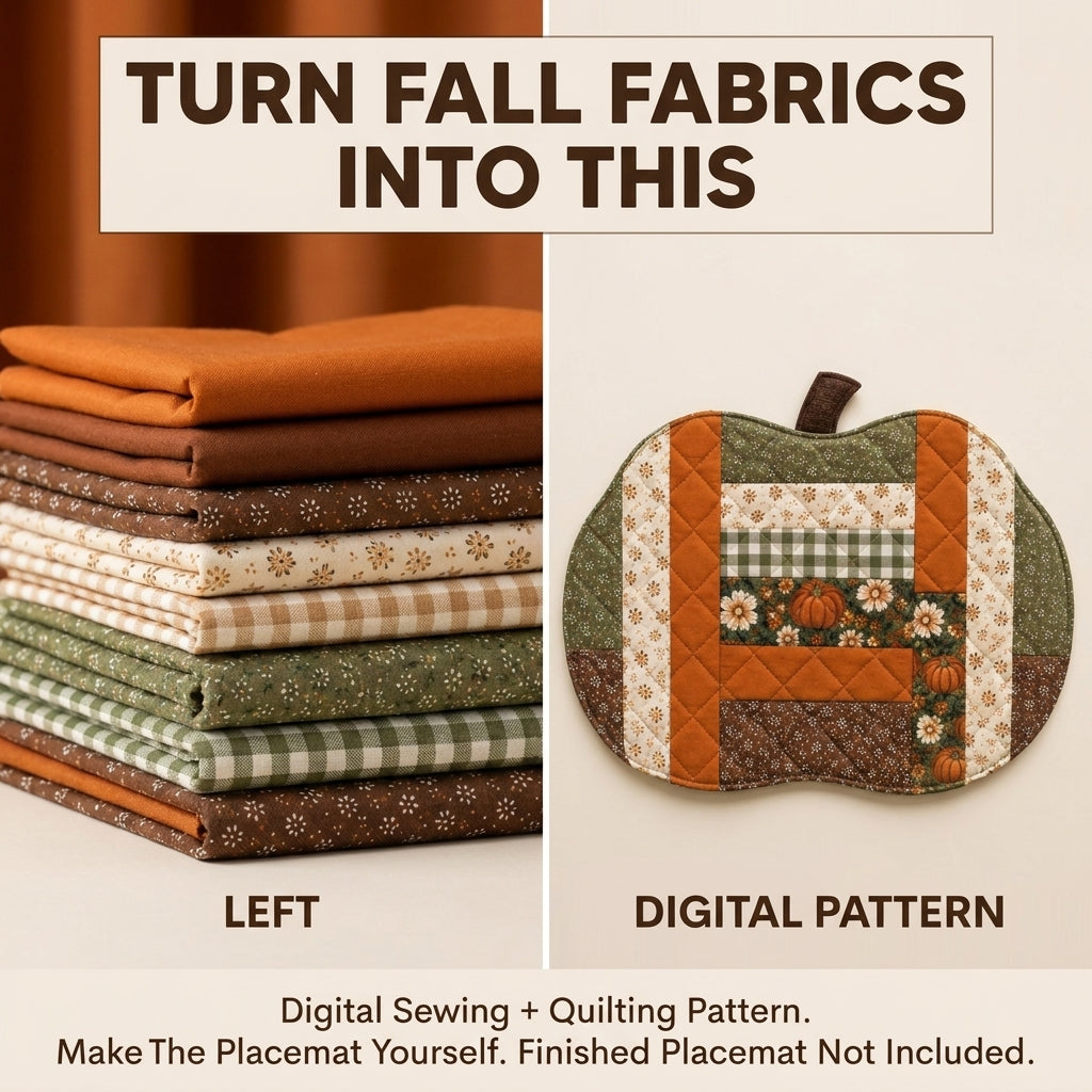 Pumpkin Placemat Pattern — Quilted Log Cabin Placemat in Pumpkin Shape, 2 Sizes, Beginner Friendly, PDF Download