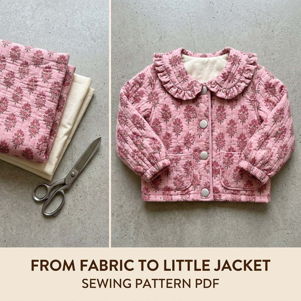 Kids Ruffle Collar Jacket Sewing Pattern PDF – Quilted Child's Jacket with Snaps