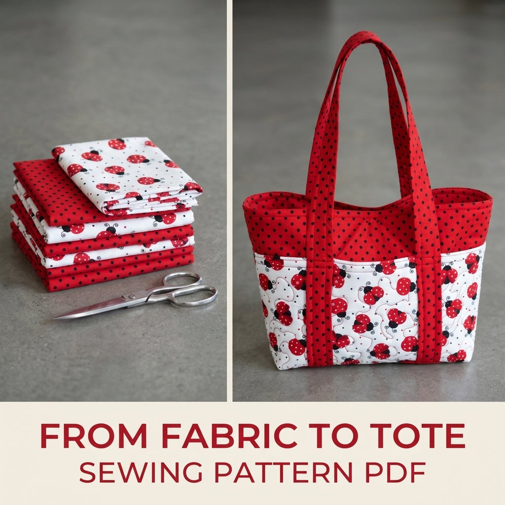 Ladybug Pocket Tote Sewing Pattern PDF – Quilted Tote with Outside Pockets