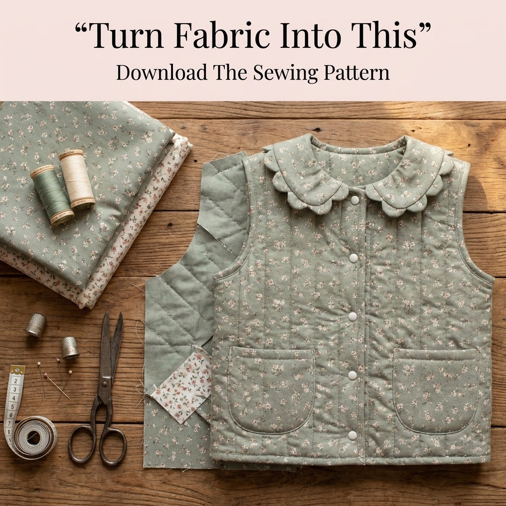 Girls' Quilted Jacket Sewing Pattern – Scalloped Collar, Snap Front
