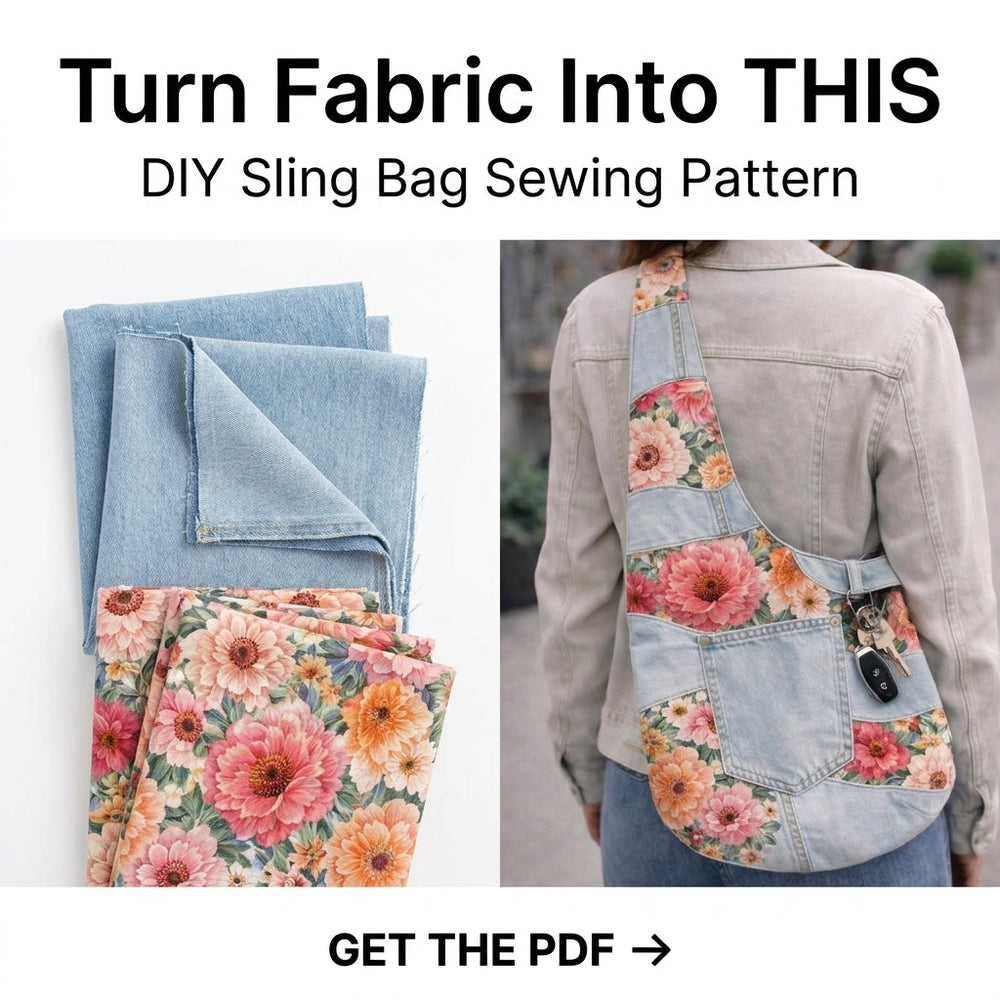 Upcycled Denim Sling Bag PDF Sewing Pattern | Patchwork Jeans & Floral