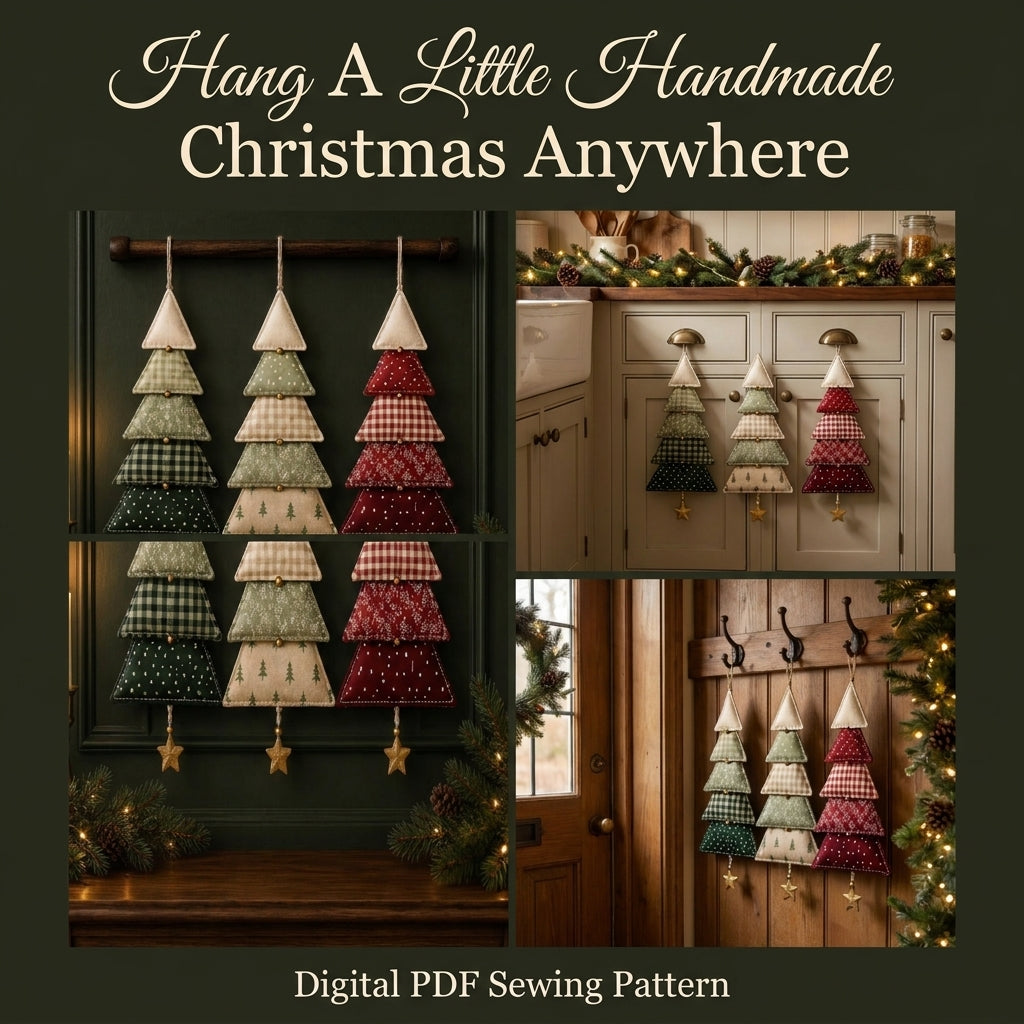Hanging Fabric Christmas Trees Sewing Pattern — Set of 3 Tiered Tree Ornaments with Star Charms, PDF Download
