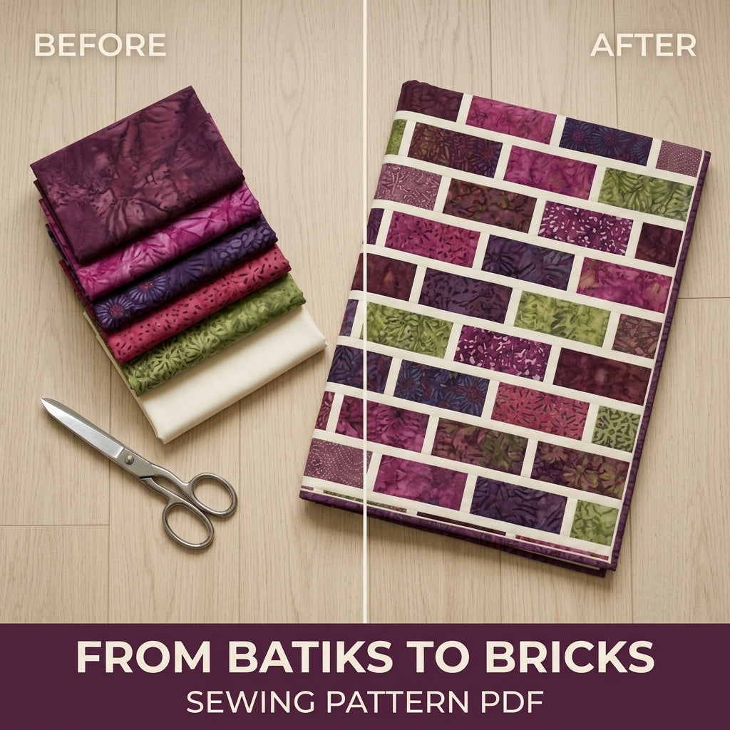 Modern Brick Quilt Pattern PDF – Staggered Brick Throw Quilt for Batik Fabrics