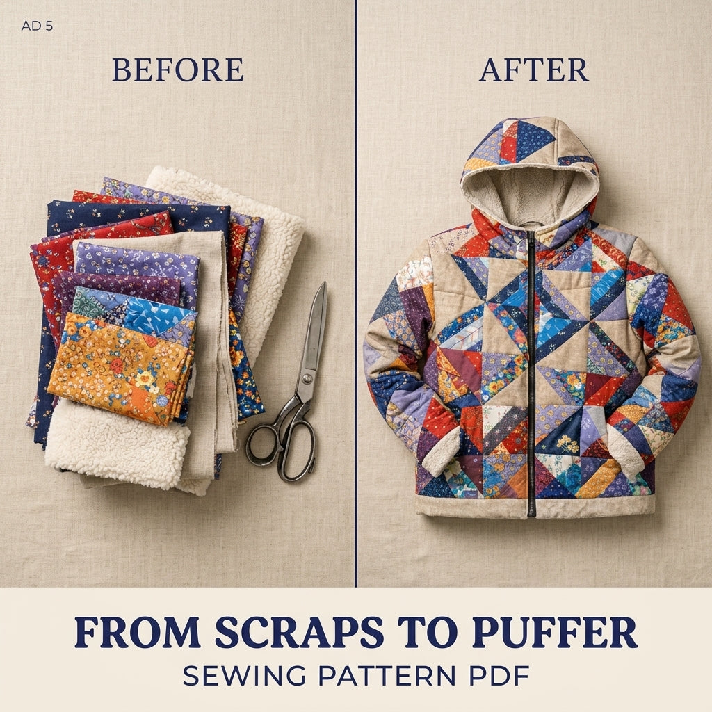 Pinwheel Star Hooded Puffer Sewing Pattern PDF – Patchwork Winter Jacket