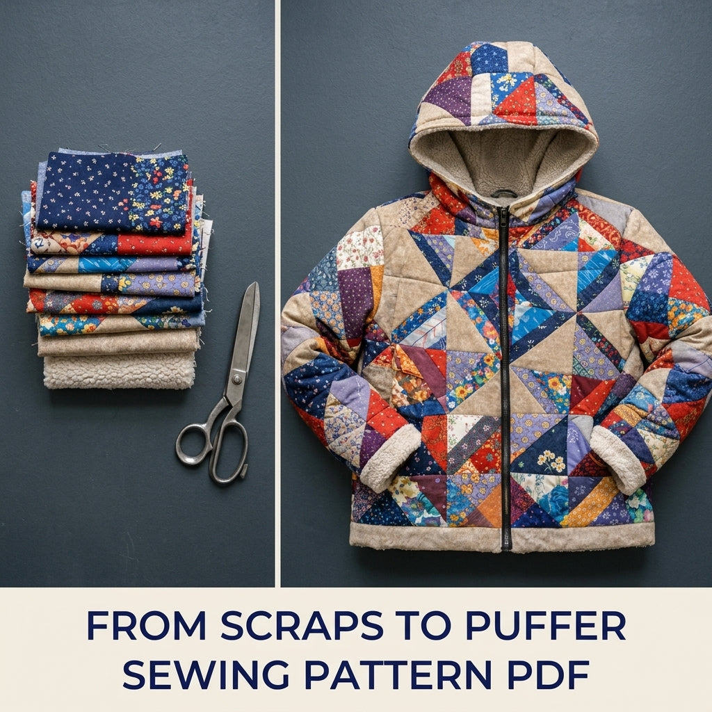 Scrappy Pinwheel Puffer Jacket Sewing Pattern PDF – Quilted Hooded Coat