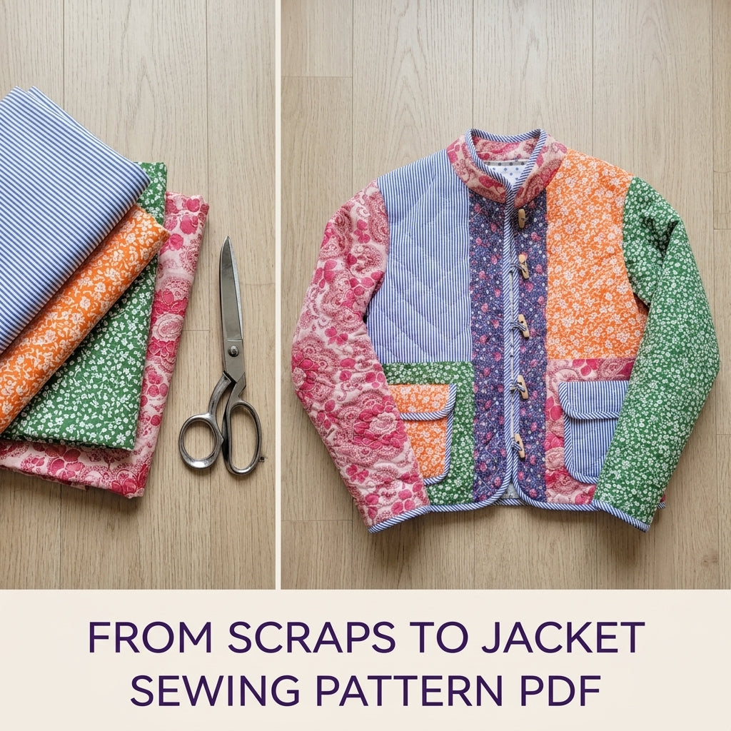 Bright Toggle Patchwork Jacket Sewing Pattern PDF – Colourful Quilted Jacket