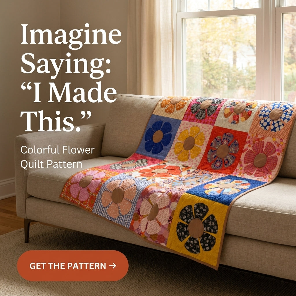 Retro Flower Quilt Pattern | Appliqué Petal Blocks in Scrappy Prints | Beginner Quilt with Full-Size Templates | PDF Instant Download