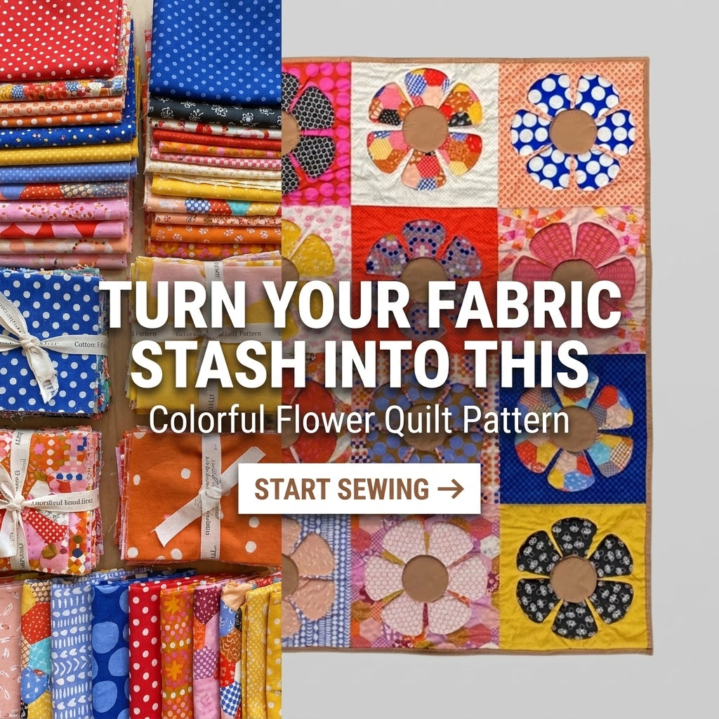 Retro Flower Quilt Pattern | Appliqué Petal Blocks in Scrappy Prints | Beginner Quilt with Full-Size Templates | PDF Instant Download