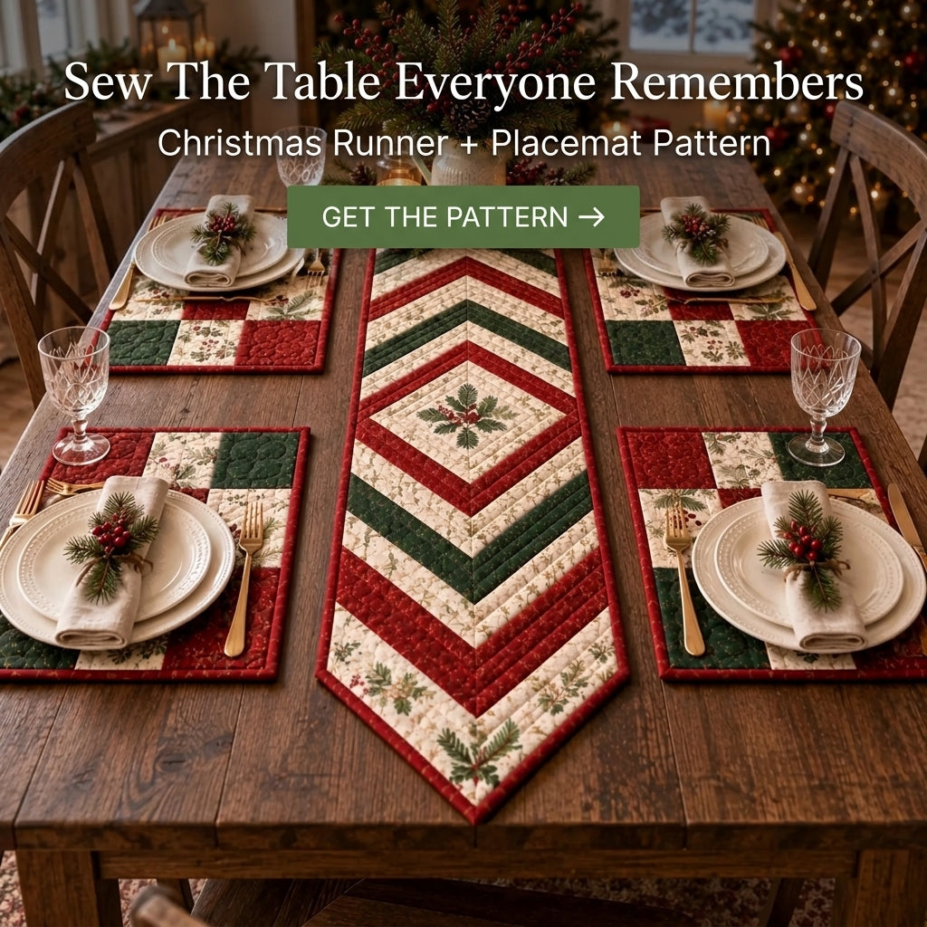 Christmas Table Runner & Placemats Quilt Pattern | Chevron Strip-Pieced Set of 5 | Beginner Quilting Project | PDF Instant Download