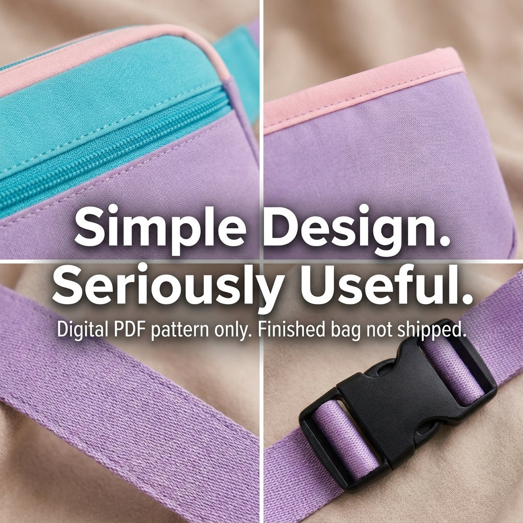 Belt Bag PDF Sewing Pattern | Fanny Pack Worn at the Waist or Crossbody | Colour Block Beginner Bag | Instant Download