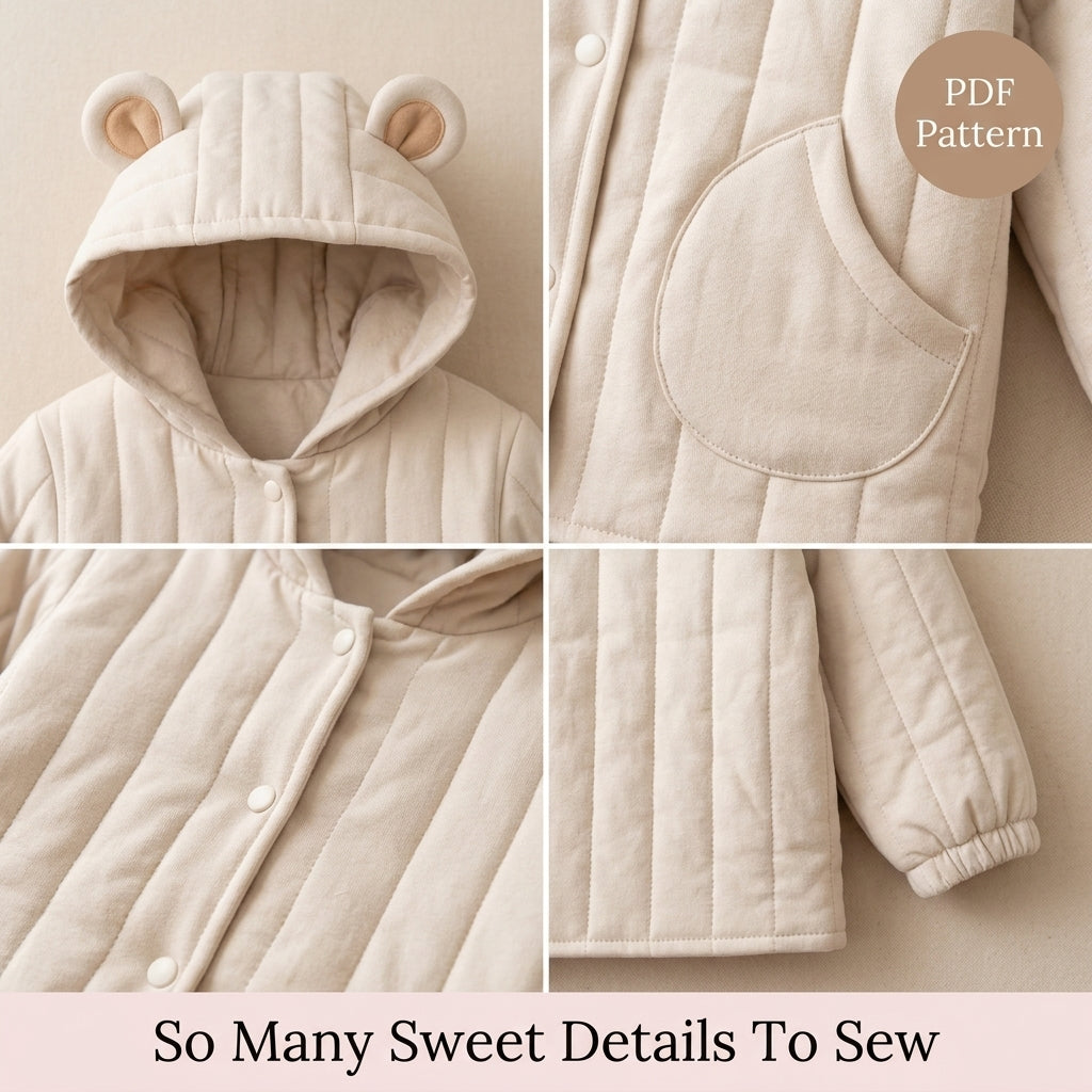 Kids' Quilted Jacket Sewing Pattern – Hooded Jacket with Bear Ears