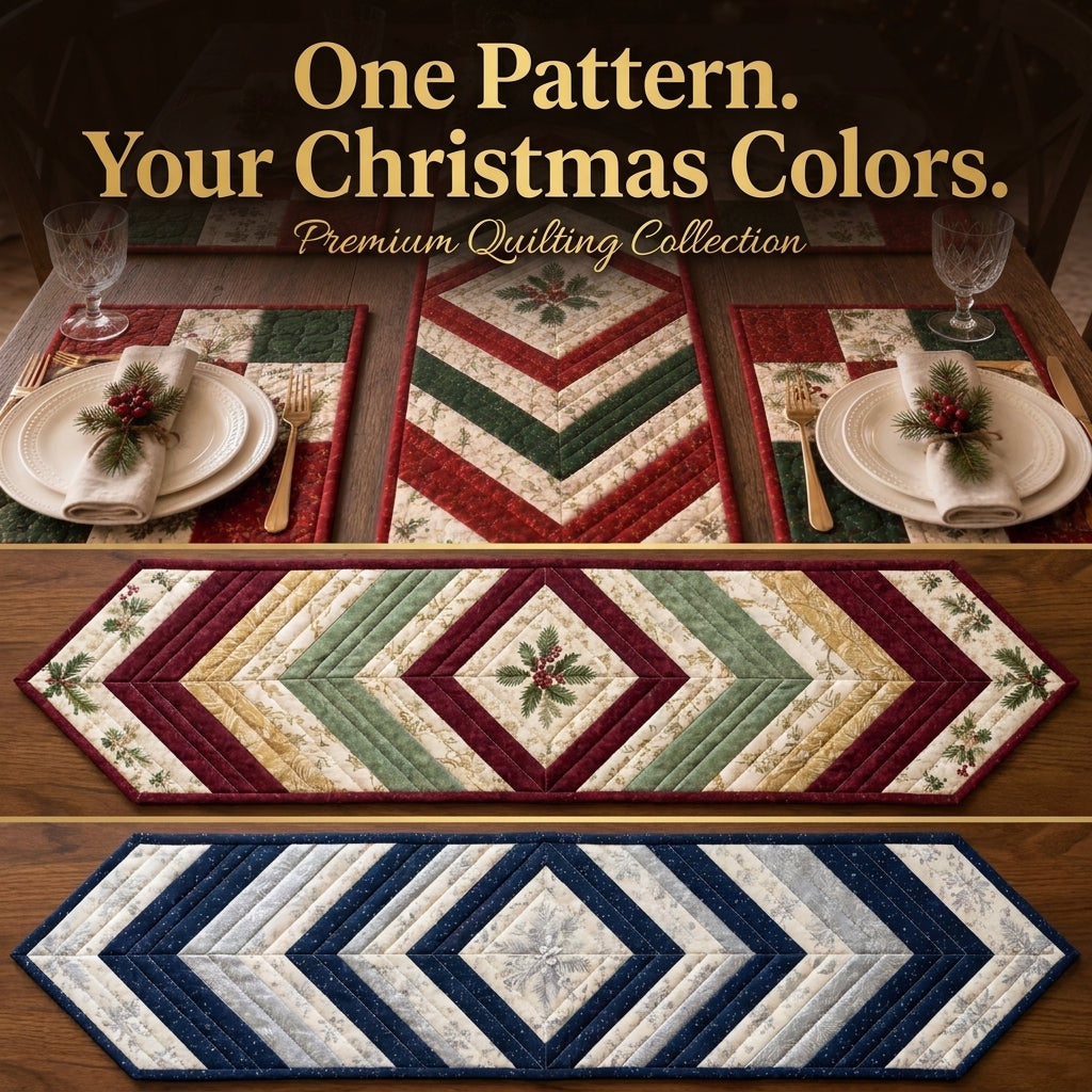 Christmas Table Runner & Placemats Quilt Pattern | Chevron Strip-Pieced Set of 5 | Beginner Quilting Project | PDF Instant Download