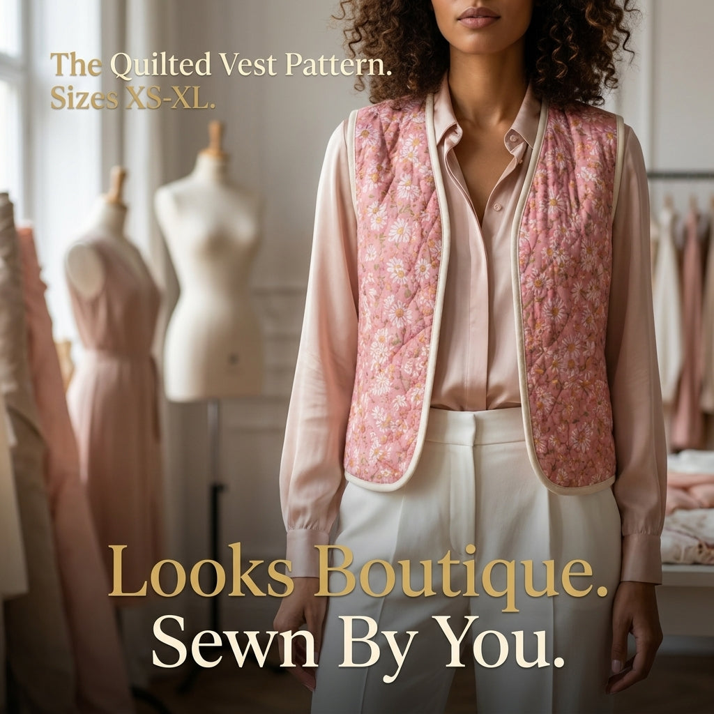 Quilted Vest Sewing Pattern — Reversible Bound-Edge Waistcoat, Sizes XS–3XL, A0 and A4 Layered PDF