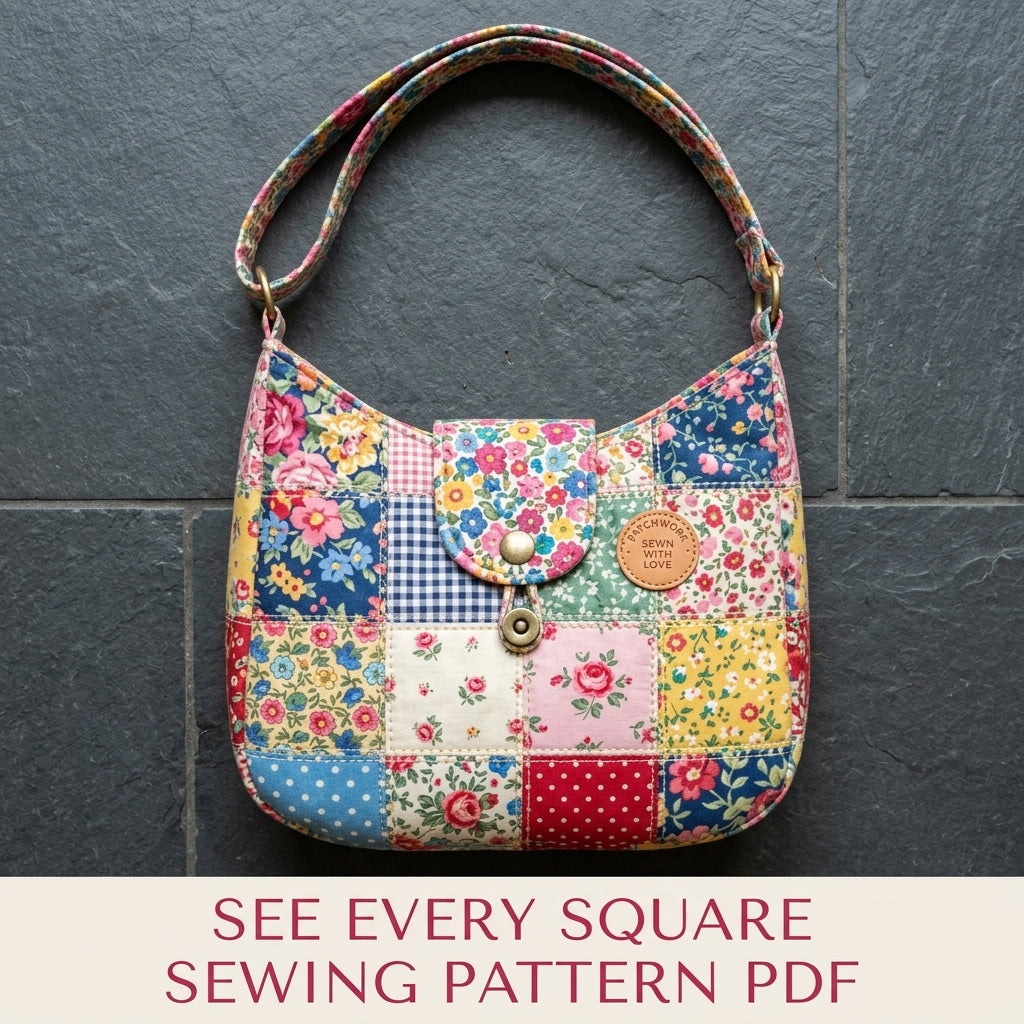 Floral Patchwork Hobo Bag Sewing Pattern PDF – Scrap Quilt Shoulder Bag