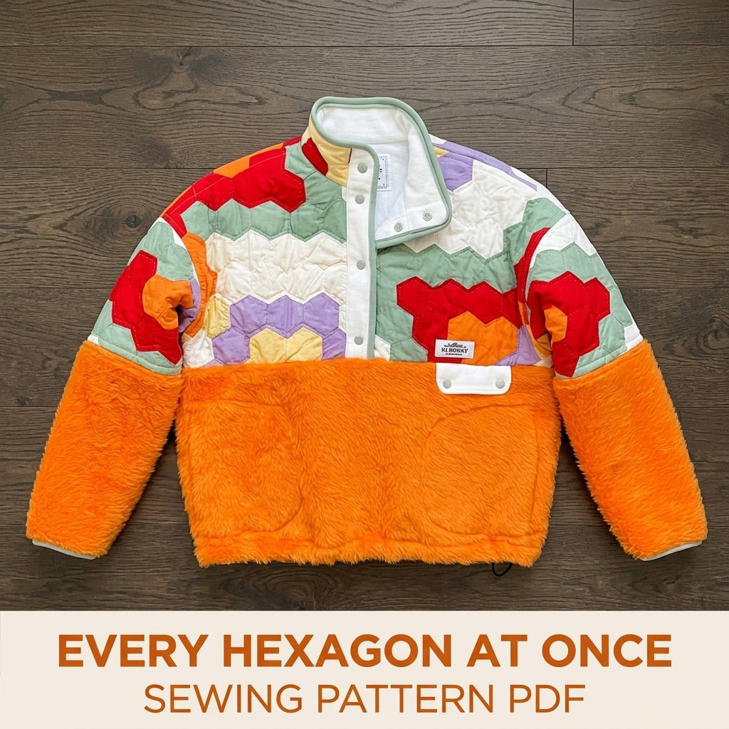 Hexagon Quilt Fleece Pullover Sewing Pattern PDF – Cropped Quilted Yoke Sweater