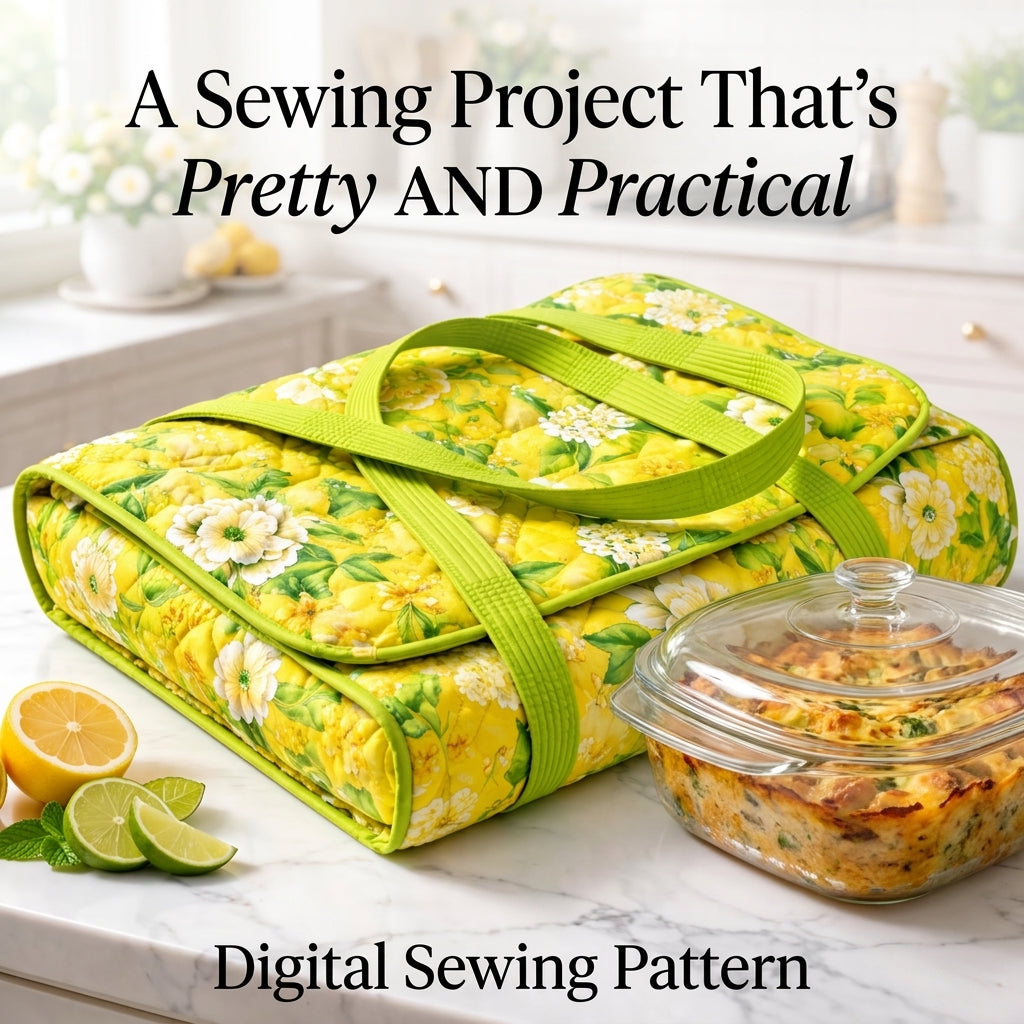 Quilted Casserole Carrier PDF Sewing Pattern | Insulated Dish Carry Bag with Handles | Potluck & Gift Sewing Project | Instant Download