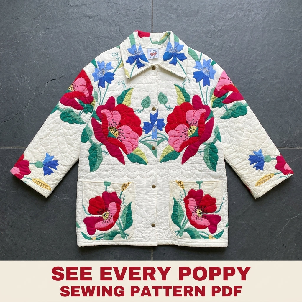 Poppy Appliqué Quilt Chore Coat Sewing Pattern PDF – Oversized Quilt Coat