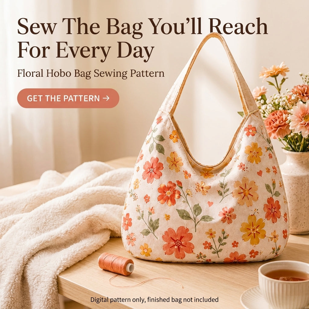 Floral Hobo Bag PDF Sewing Pattern | Slouchy Shoulder Bag with Single Strap | Beginner Bag Sewing Project | Instant Download