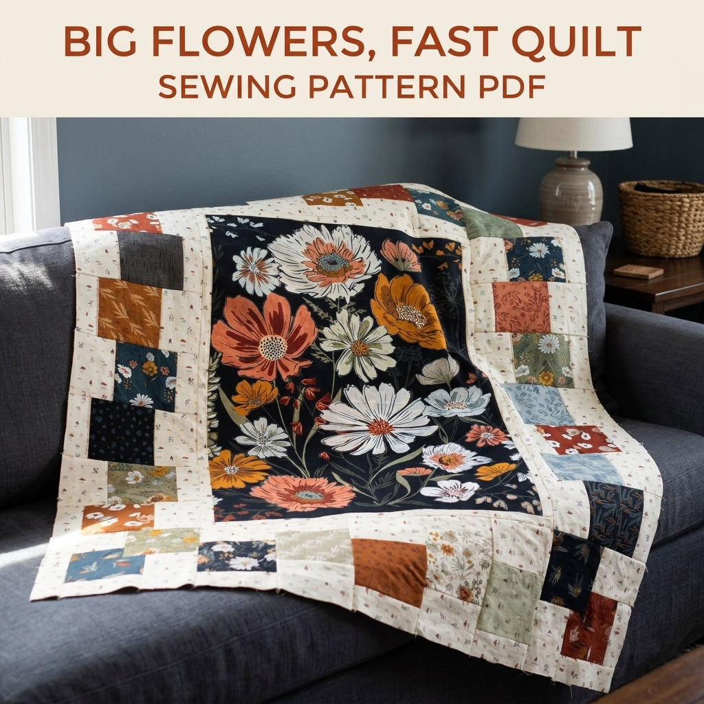 Panel Quilt Sewing Pattern PDF – Stepped Squares Frame for Any Fabric Panel