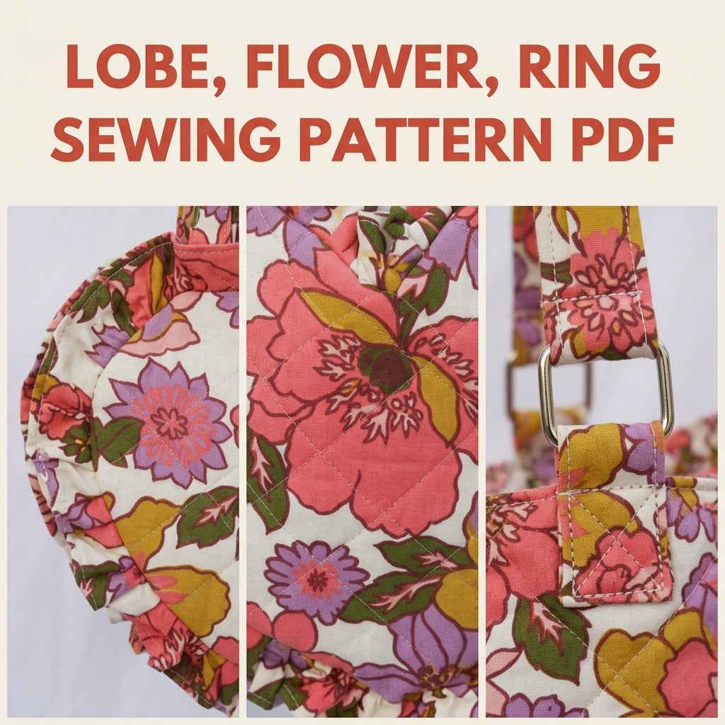 Floral Ruffle Heart Bag Sewing Pattern PDF – Quilted Heart Shoulder Bag with Ruffle