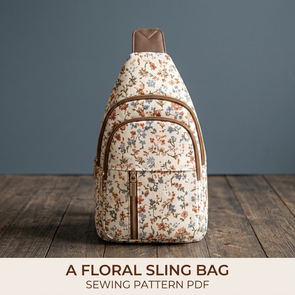 Floral Double Zip Sling Bag Sewing Pattern PDF – Crossbody Chest Bag