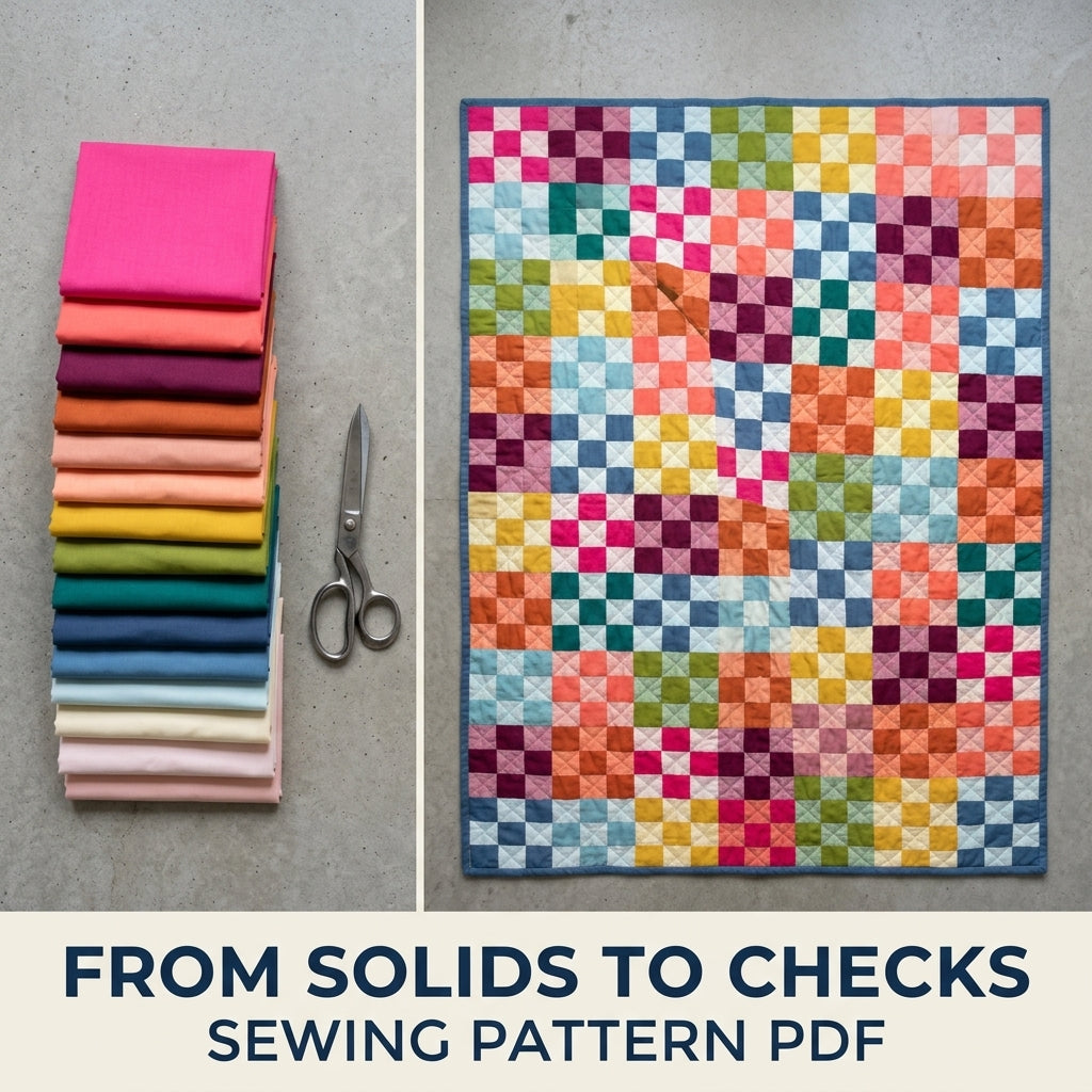 Rainbow Checkerboard Quilt Pattern PDF – Easy Squares Only Throw Quilt in Solids