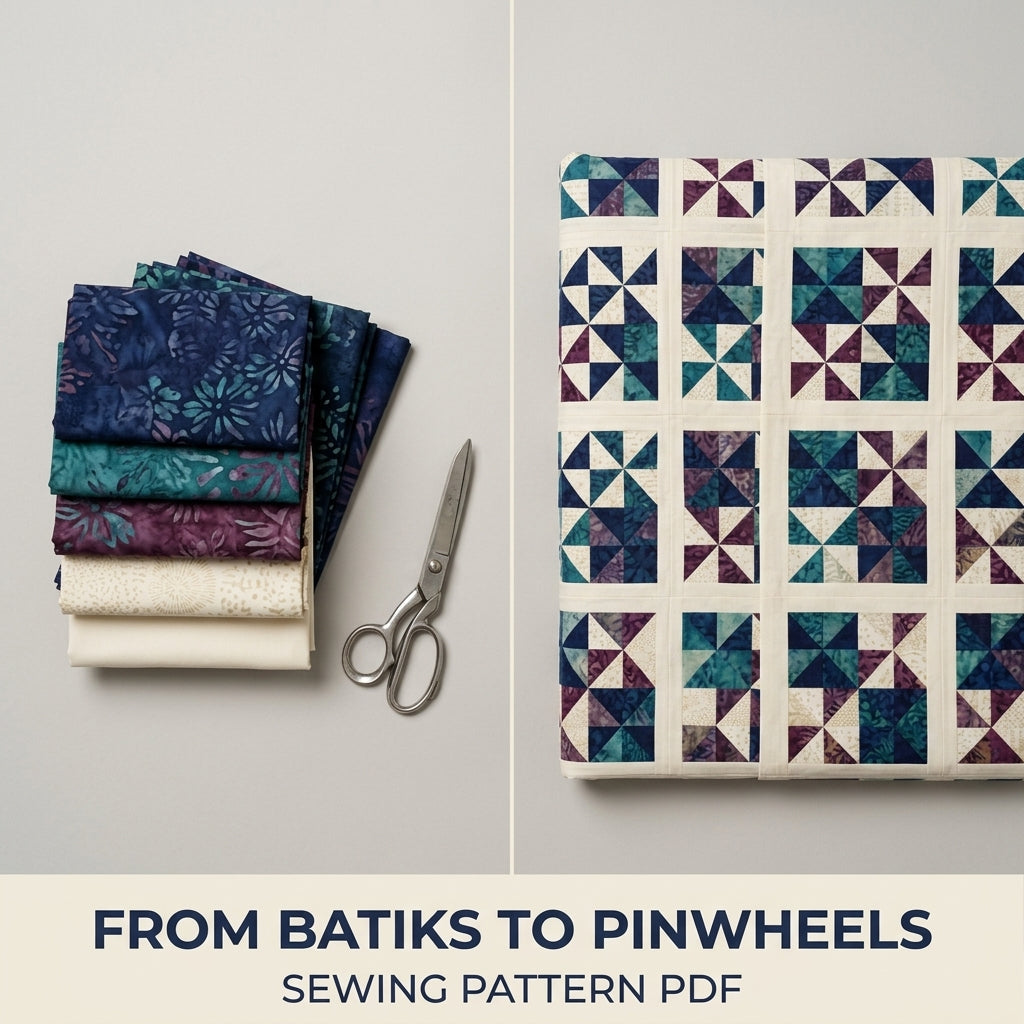 Modern Pinwheel Quilt Pattern PDF – Half-Square Triangle Throw Quilt with Sashing and Border