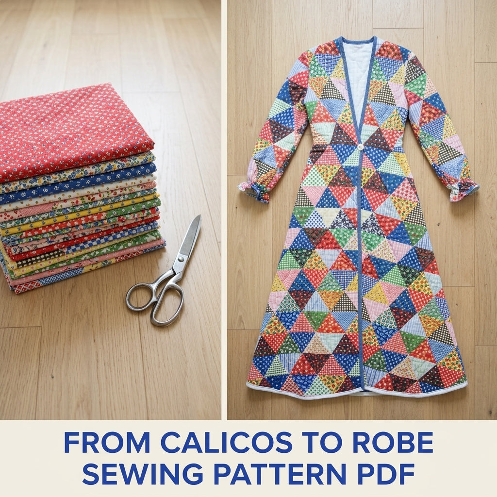 Triangle Patchwork Quilted Robe Sewing Pattern PDF – Floor-Length Calico Quilt Robe