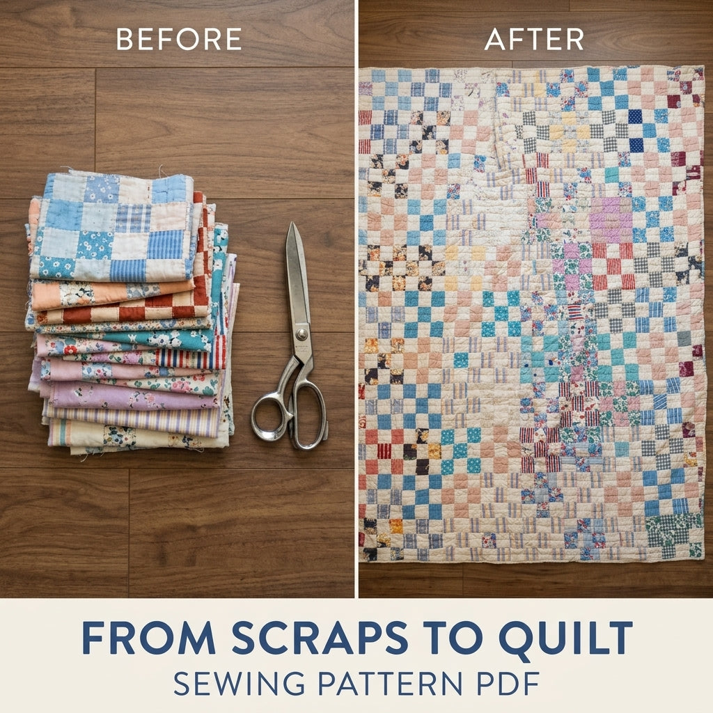 Vintage Postage Stamp Quilt Sewing Pattern PDF – Scrappy Vintage Checkerboard Quilt