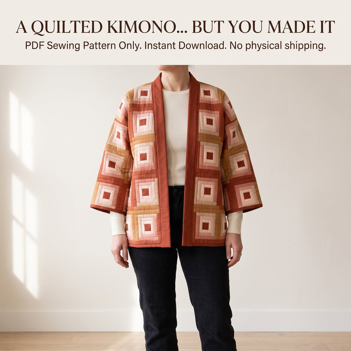 Quilted Kimono Jacket Sewing Pattern – Log Cabin Patchwork Jacket