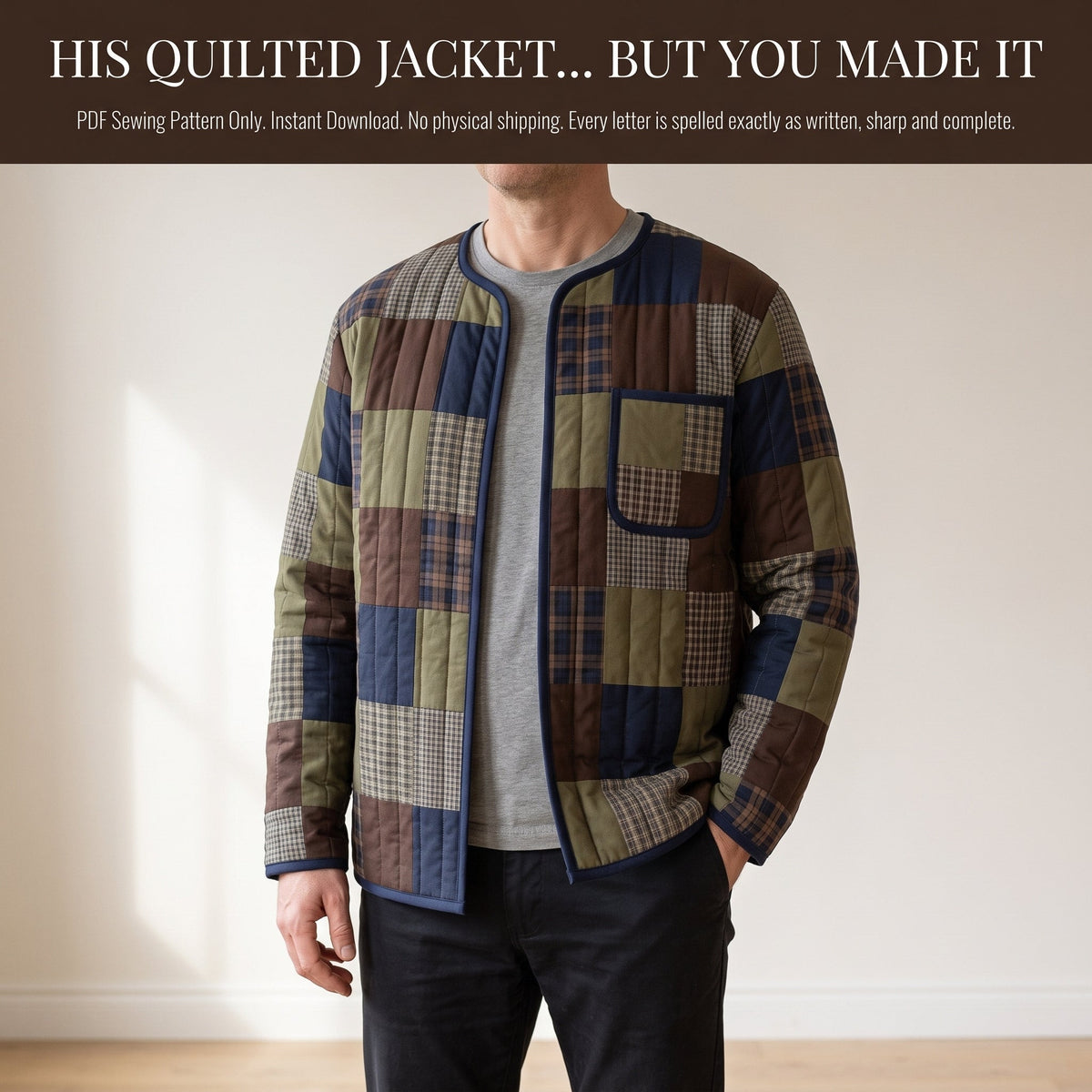 Men's Quilted Jacket Sewing Pattern – Patchwork Liner Jacket