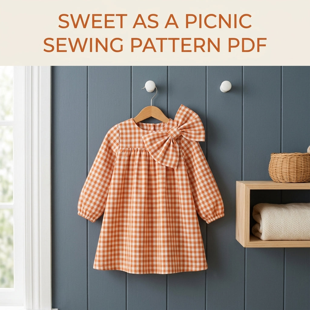 Girls Gingham Bow Dress Sewing Pattern PDF – Gingham Dress with Big Bow