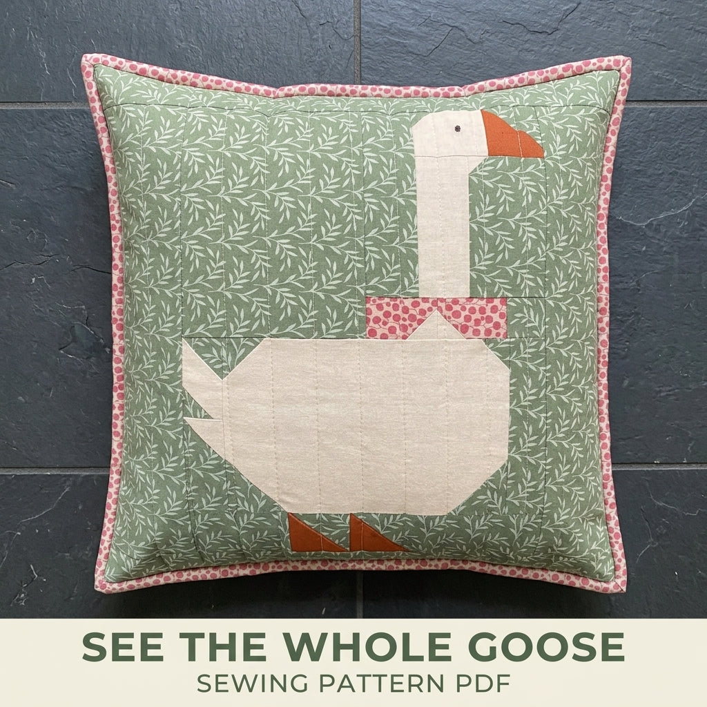 Goose Patchwork Cushion Sewing Pattern PDF – Pieced Goose Pillow with Bow