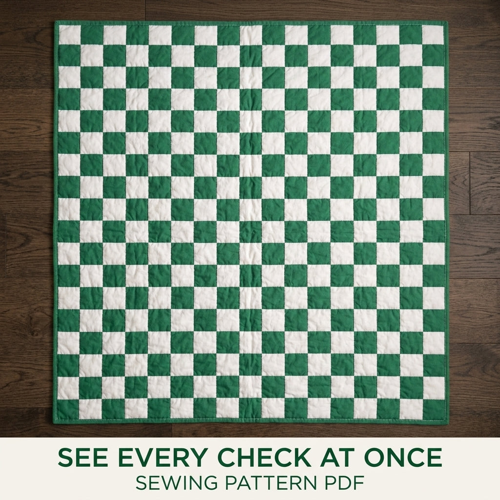 Green Checkerboard Quilt Pattern PDF – Easy Two-Colour Squares Throw Quilt