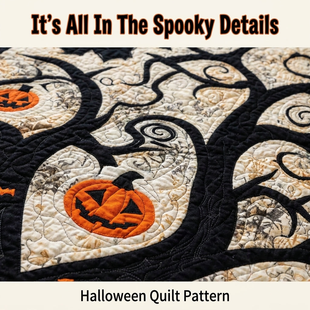 Halloween Table Runner PDF Quilt Pattern | Appliqué Spooky Tree with Jack-O'-Lanterns & Bats | Intermediate Quilting Project | Instant Download