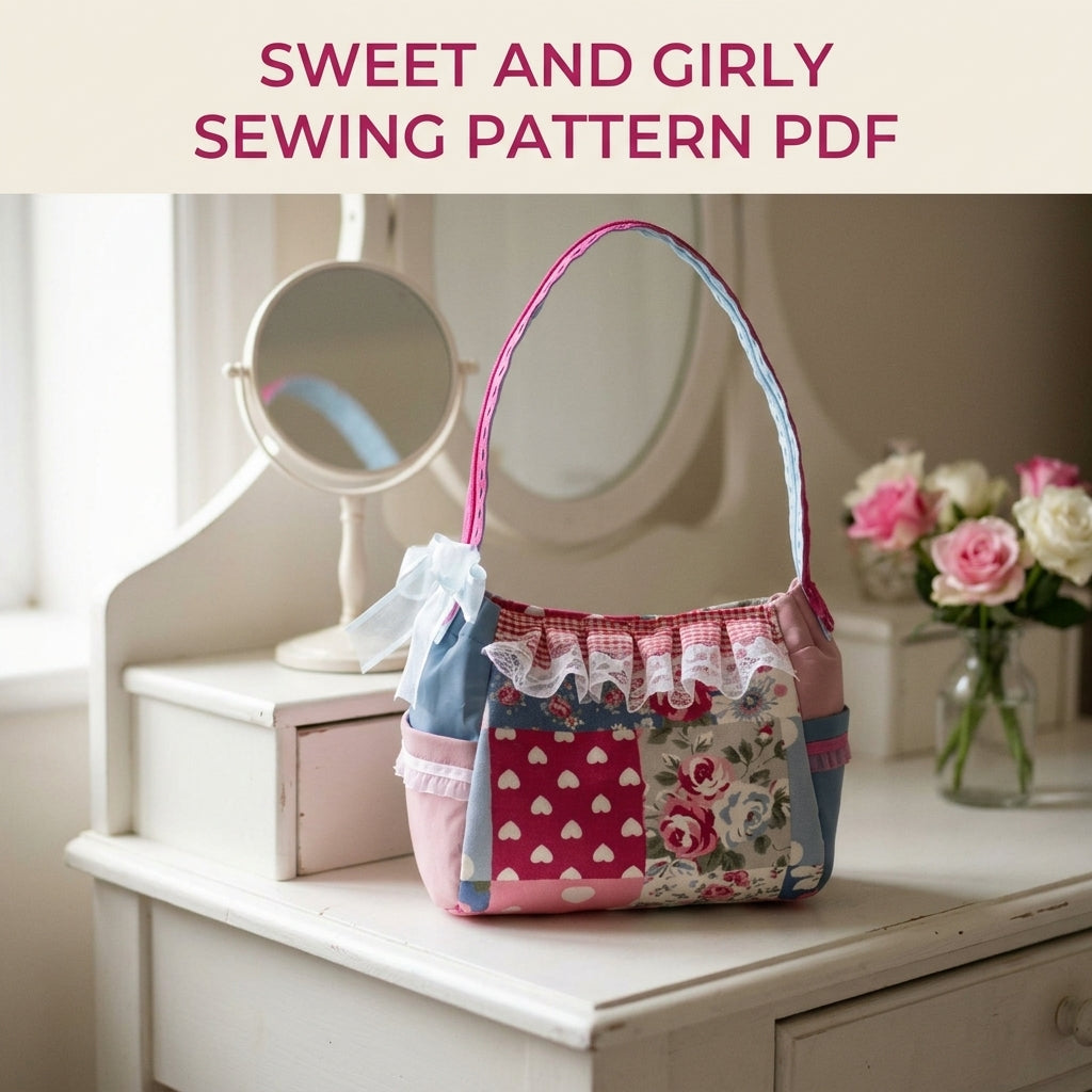 Lace Ruffle Patchwork Handbag Sewing Pattern PDF – Girly Shoulder Bag