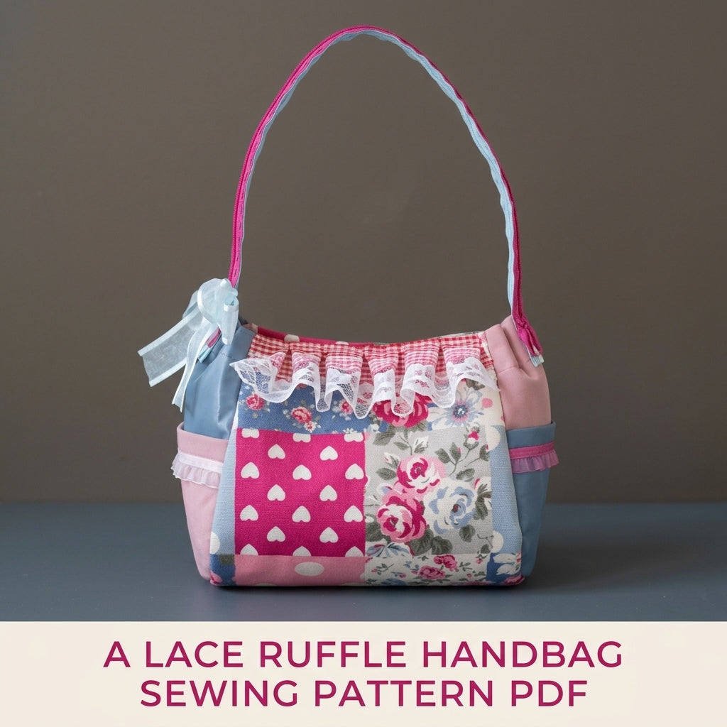 Lace Ruffle Patchwork Handbag Sewing Pattern PDF – Girly Shoulder Bag