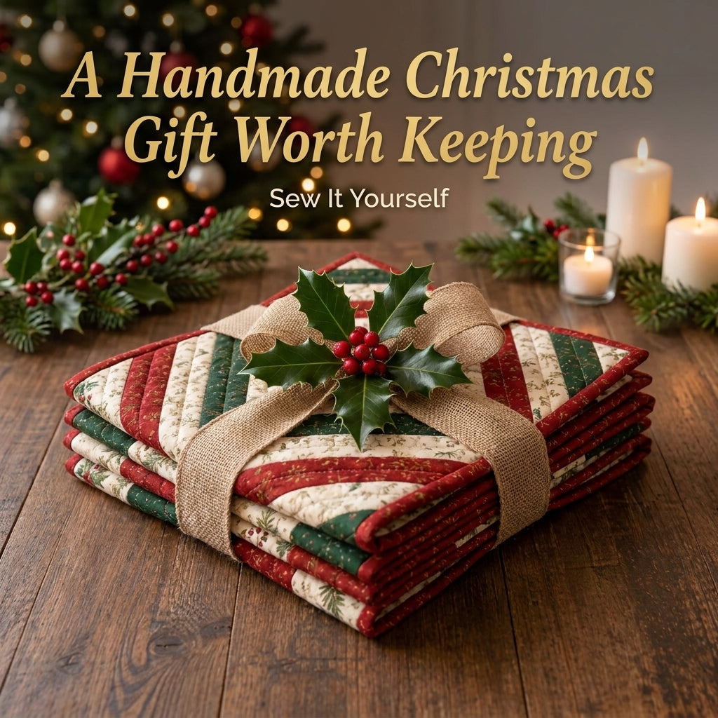 Christmas Table Runner & Placemats Quilt Pattern | Chevron Strip-Pieced Set of 5 | Beginner Quilting Project | PDF Instant Download