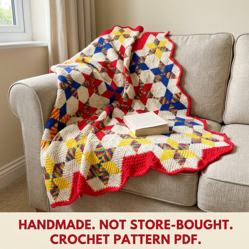 Rainbow Star Hexagon Blanket Crochet Pattern PDF – Quilt Style Crochet Throw
