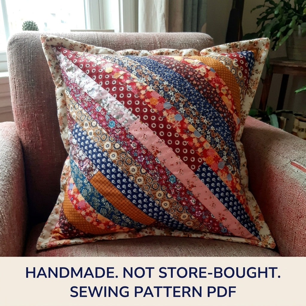 Diagonal String Patchwork Cushion Sewing Pattern PDF – Scrap Pillow Cover