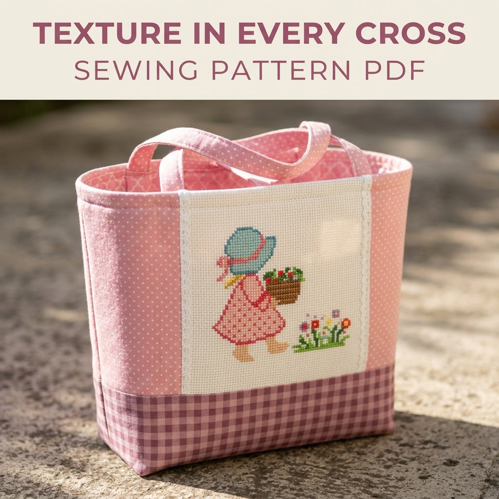 Sunbonnet Girl Cross-Stitch Tote Sewing Pattern PDF – Small Tote with Stitched Panel