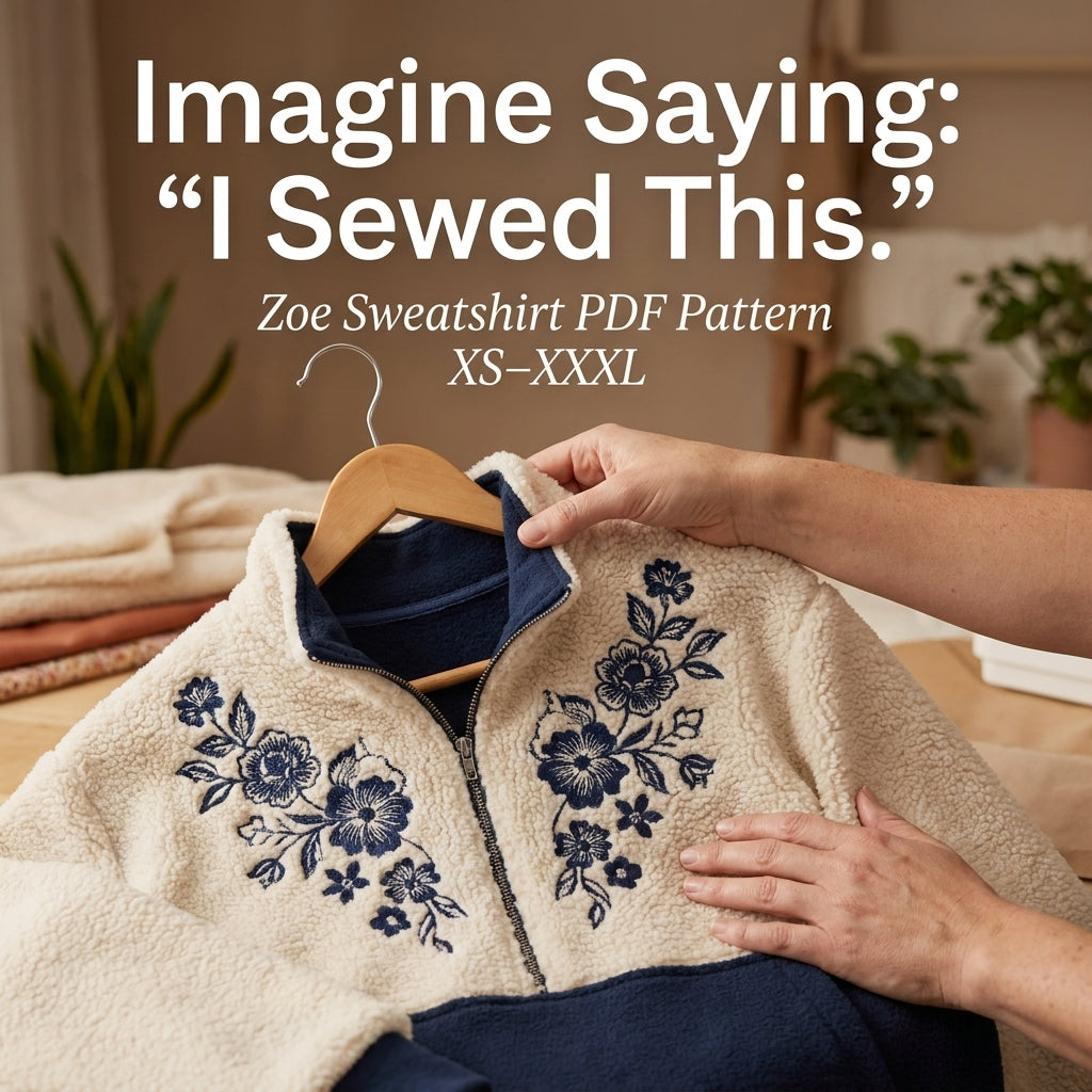 Half-Zip Sweatshirt Sewing Pattern — Colour-Block Sherpa Pullover with Stand Collar, Sizes XS–3XL, A0 and A4 Layered PDF