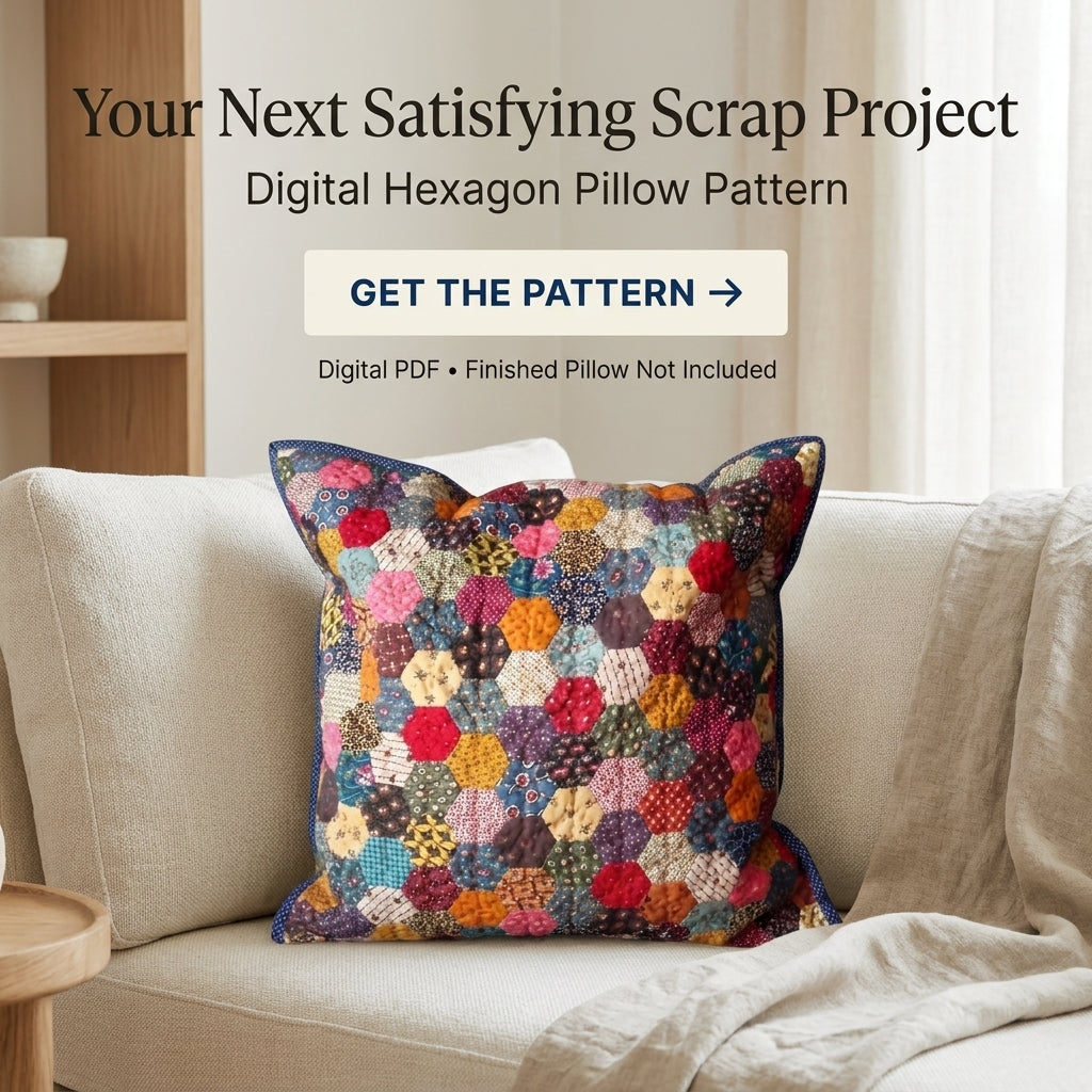 Scrappy Hexagon Cushion Pattern | English Paper Piecing Hexie Pillow Cover | Beginner Hand-Sewing Project | PDF Instant Download